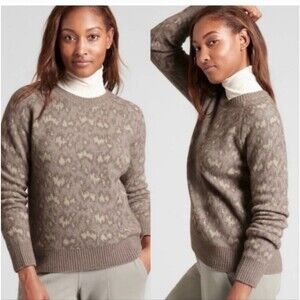 ATHLETA Hawthorn Textured Sweater Merino Wool Cheetah Size Medium